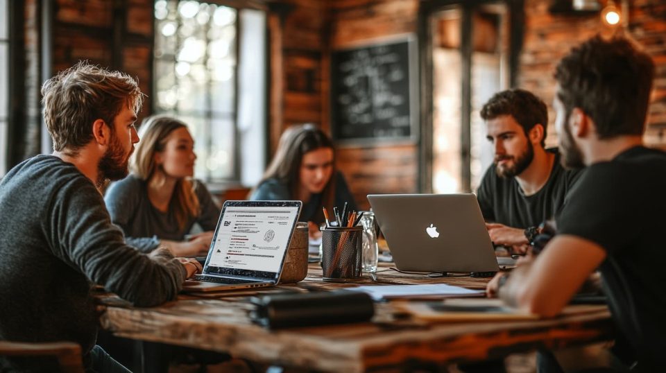 A diverse group of entrepreneurs sitting in a modern office.