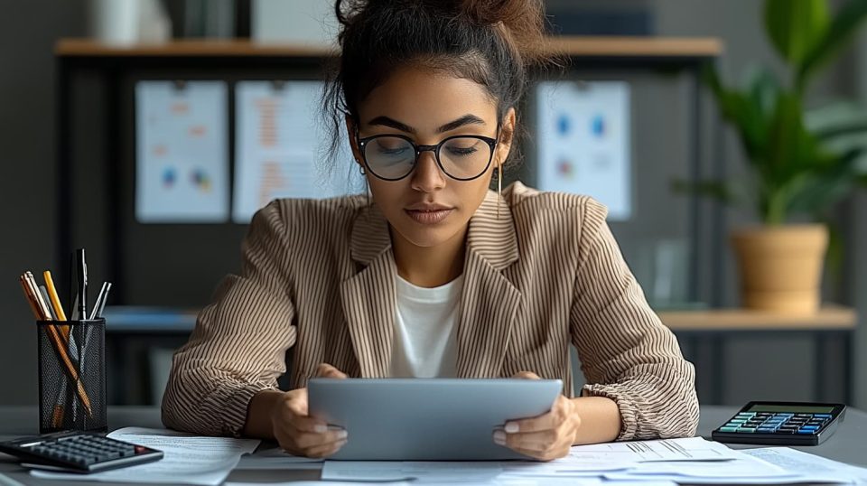 A professional working with the Business Plan Creator on a laptop.