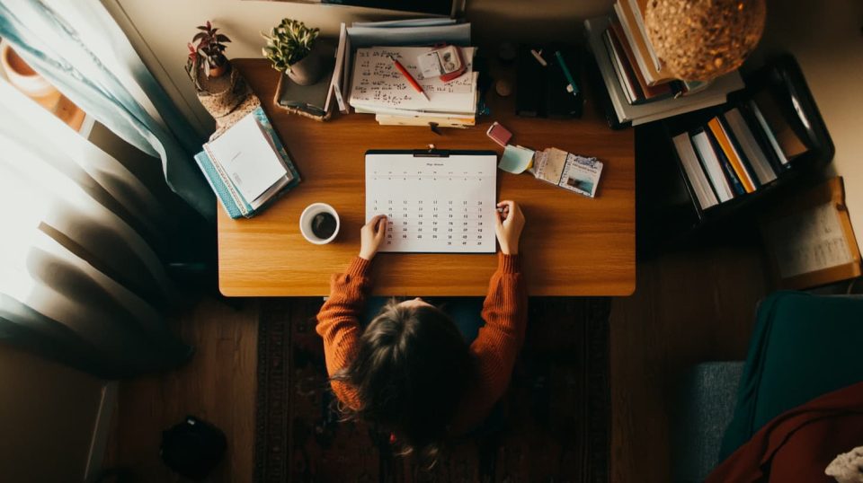A student sitting at a wooden desk in a cozy room. ai generated